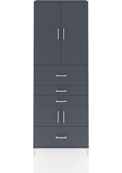 Arges Dolap 4 Raflı 4 Çekmeceli 4 Kapaklı 88X30X243 Antrasit-Antrasit