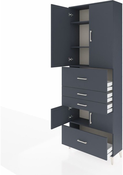 Arges Dolap 4 Raflı 4 Çekmeceli 4 Kapaklı 88X30X243 Antrasit-Antrasit fırsatları