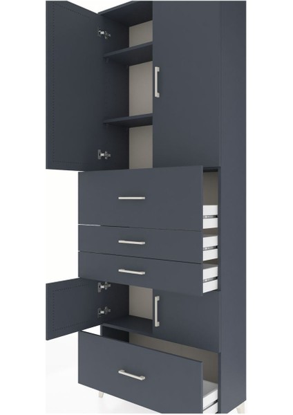 Arges Dolap 4 Raflı 4 Çekmeceli 4 Kapaklı 88X30X243 Antrasit-Antrasit indirimleri