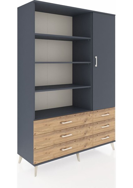 Hyperion Dolap 8 Raflı 6 Çekmeceli Tek Kapaklı 132X44X195 Antrasit-Antrasit/çam fiyatları