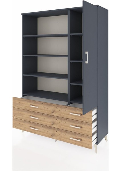 Hyperion Dolap 8 Raflı 6 Çekmeceli Tek Kapaklı 132X44X195 Antrasit-Antrasit/çam modelleri
