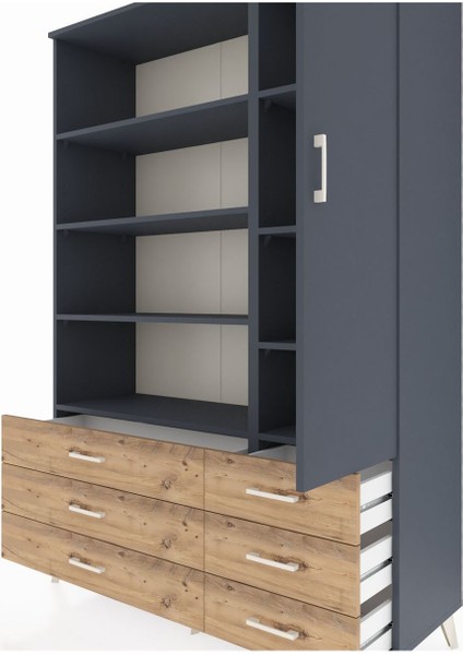 Hyperion Dolap 8 Raflı 6 Çekmeceli Tek Kapaklı 132X44X195 Antrasit-Antrasit/çam fırsatları