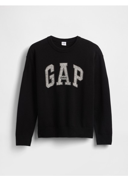 Erkek Çocuk Siyah Gap Logo Intarsia Kazak