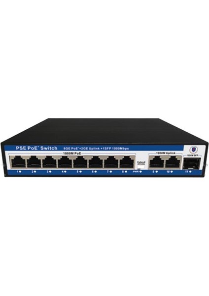 NVC-PSEG0821G 8 Port Poe+ 10-100 Mbps 2 Port 10-100-1000 Mbps Uplink 1 Port Sfp Switch 120W