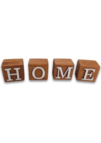Beyaz Home Yazılı Ahşap Dekoratif Küpler El Yapımı Mini Blok Seti 4cm