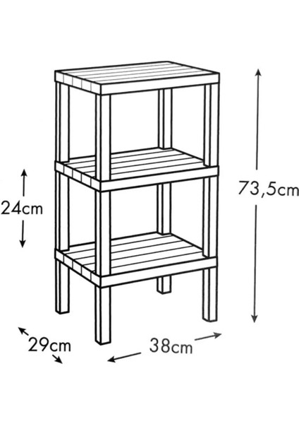 Modüler 3 Katlı Raf Siyah ROYALEKS-81302 fiyatları