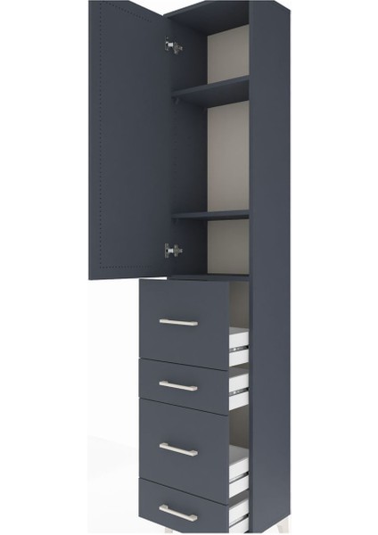 Arges Dolap 3 Raflı 4 Çekmeceli Tek Kapaklı 44X30X221 Antrasit-Antrasit indirimleri