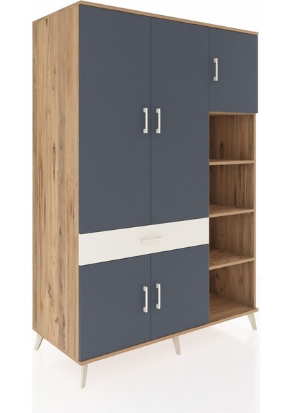 Kronos Dolap 10 Raflı Tek Çekmeceli 5 Kapaklı 132X59X195 Çam-Antrasit/aytaşı fiyatları