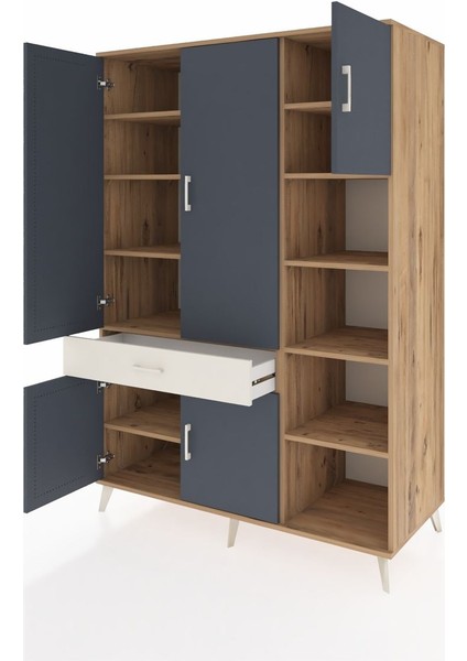 Kronos Dolap 10 Raflı Tek Çekmeceli 5 Kapaklı 132X59X195 Çam-Antrasit/aytaşı modelleri