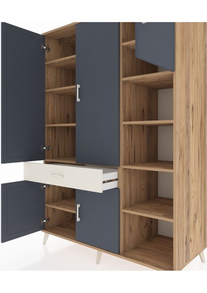 Kronos Dolap 10 Raflı Tek Çekmeceli 5 Kapaklı 132X59X195 Çam-Antrasit/aytaşı fırsatları