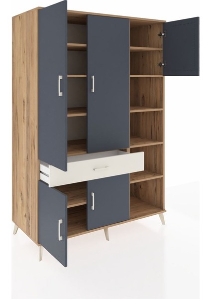 Kronos Dolap 10 Raflı Tek Çekmeceli 5 Kapaklı 132X59X195 Çam-Antrasit/aytaşı indirimleri