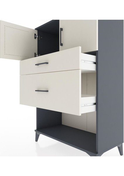 Hyperion Dolap Tek Raflı 2 Çekmeceli 2 Kapaklı 88X44X134 Antrasit-Aytaşı indirimleri