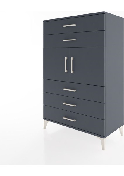 Hyperion Dolap Tek Raflı 5 Çekmeceli 2 Kapaklı 88X44X134 Antrasit-Antrasit modelleri
