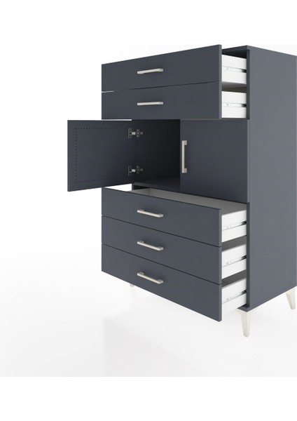 Hyperion Dolap Tek Raflı 5 Çekmeceli 2 Kapaklı 88X44X134 Antrasit-Antrasit fırsatları