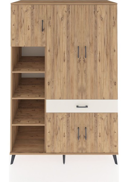 Kronos Dolap 8 Raflı Tek Çekmeceli 5 Kapaklı 132X59X195 Çam-Çam/aytaşı