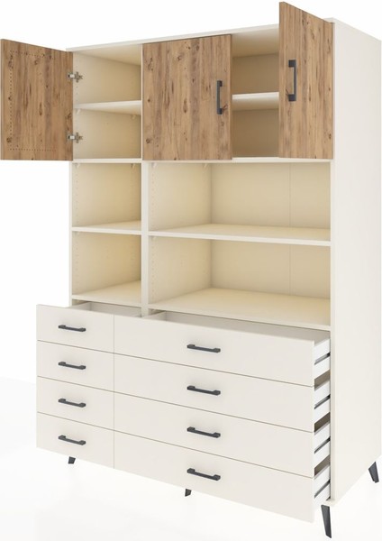 Kronos Dolap 8 Raflı 8 Çekmeceli 3 Kapaklı 132X59X195 Aytaşı-Çam/aytaşı modelleri