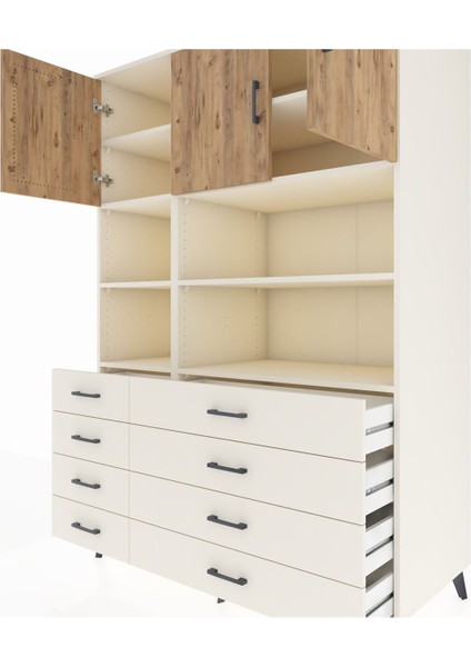 Kronos Dolap 8 Raflı 8 Çekmeceli 3 Kapaklı 132X59X195 Aytaşı-Çam/aytaşı fırsatları