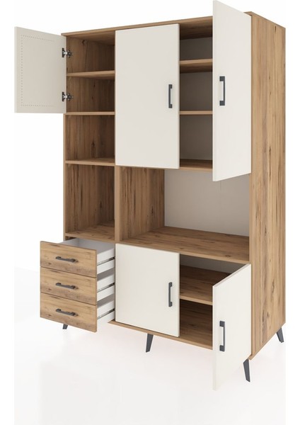 Kronos Dolap 9 Raflı 3 Çekmeceli 5 Kapaklı 132X59X195 Çam-Aytaşı/çam modelleri