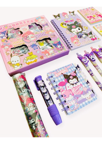 Kuromi Sanrio Kawai 16 Parça Kırtasiye Seti Uçlu Kalem Not Defteri Kutulu Sticker Mini Defter Set fiyatları