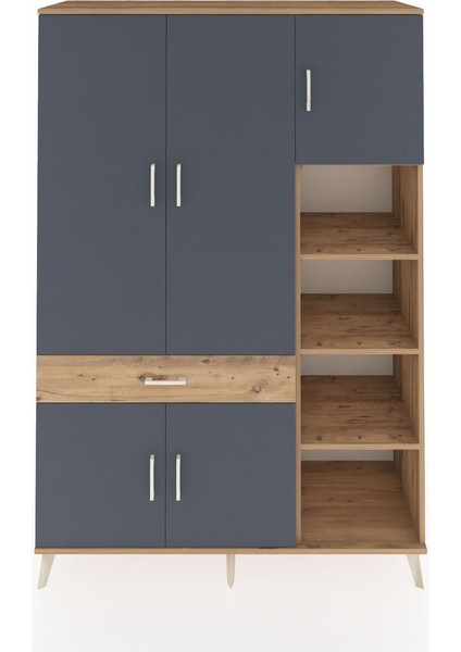 Hyperion Dolap 10 Raflı Tek Çekmeceli 5 Kapaklı 132X44X195 Çam-Antrasit/çam