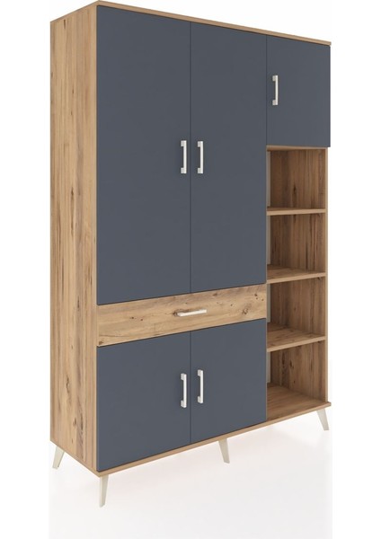 Hyperion Dolap 10 Raflı Tek Çekmeceli 5 Kapaklı 132X44X195 Çam-Antrasit/çam fiyatları