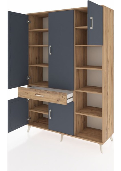 Hyperion Dolap 10 Raflı Tek Çekmeceli 5 Kapaklı 132X44X195 Çam-Antrasit/çam modelleri