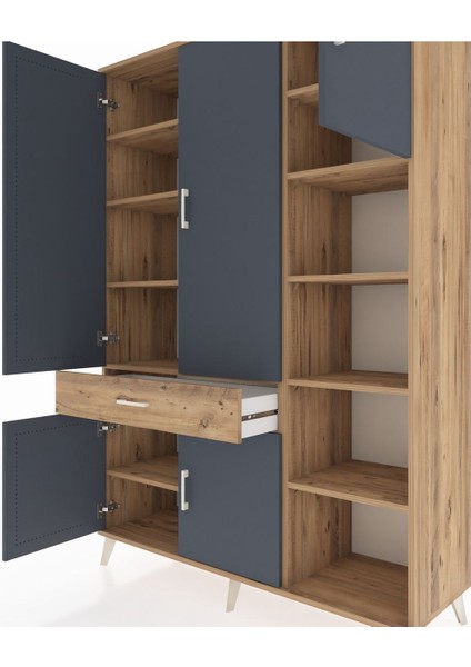 Hyperion Dolap 10 Raflı Tek Çekmeceli 5 Kapaklı 132X44X195 Çam-Antrasit/çam fırsatları