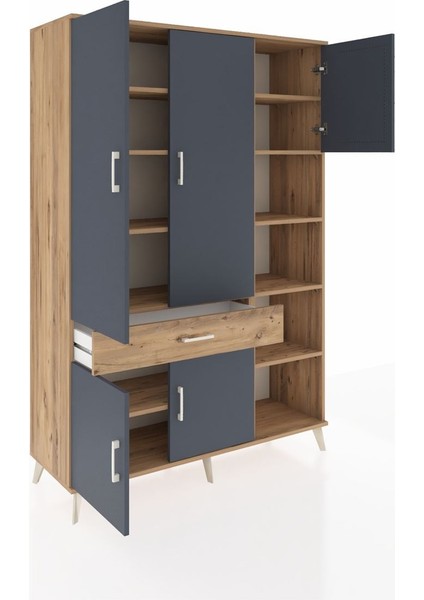 Hyperion Dolap 10 Raflı Tek Çekmeceli 5 Kapaklı 132X44X195 Çam-Antrasit/çam indirimleri