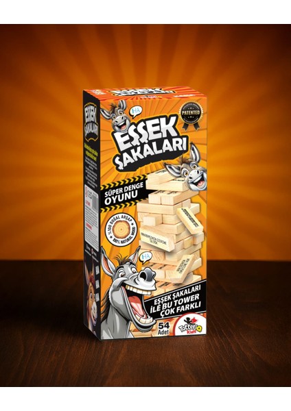 Cezalı Jenga Eşek Şakaları Versiyonu | 54 Parça Eğlenceli Denge Oyunu | 6+ Yaş | 100% Doğal Ahşap