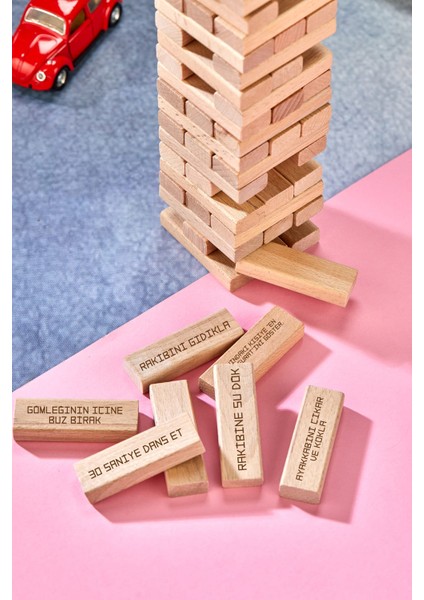 Cezalı Jenga Eşek Şakaları Versiyonu | 54 Parça Eğlenceli Denge Oyunu | 6+ Yaş | 100% Doğal Ahşap fiyatları