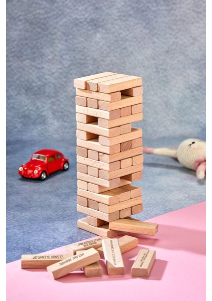 Cezalı Jenga Eşek Şakaları Versiyonu | 54 Parça Eğlenceli Denge Oyunu | 6+ Yaş | 100% Doğal Ahşap modelleri