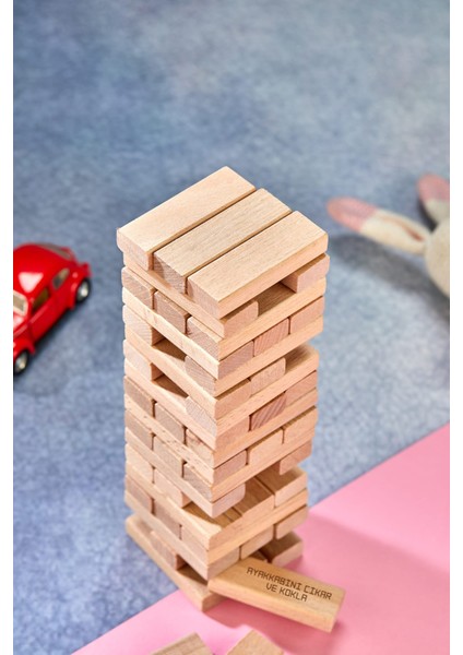 Cezalı Jenga Eşek Şakaları Versiyonu | 54 Parça Eğlenceli Denge Oyunu | 6+ Yaş | 100% Doğal Ahşap fırsatları