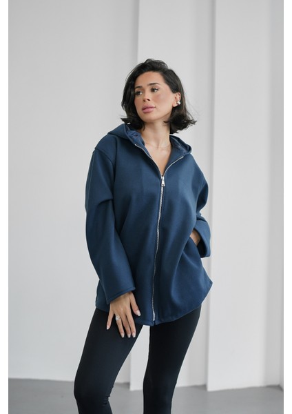 Kapüşonlu Astarlı Kadın Kaşe Hırka