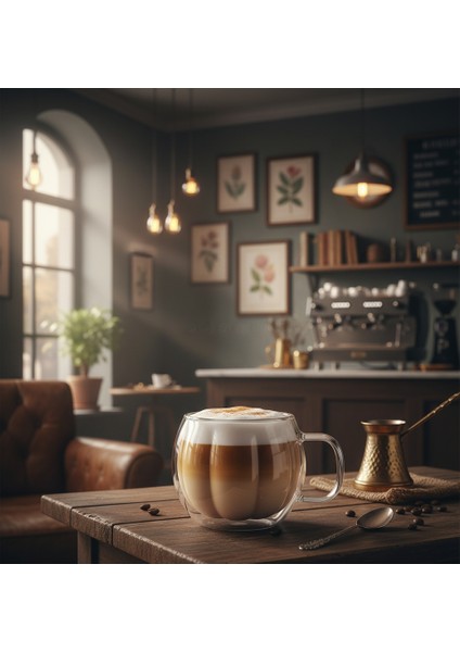 6 Adet 450 ml Balkabağı Tasarımlı Borosilikat Kulplu Cam Kahve & Çay Fincanı