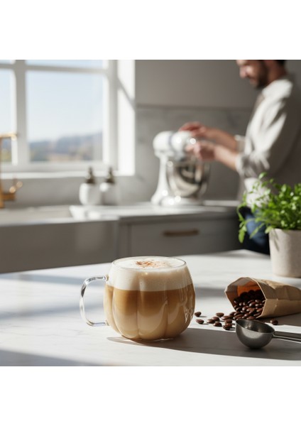 6 Adet 450 ml Balkabağı Tasarımlı Borosilikat Kulplu Cam Kahve & Çay Fincanı modelleri