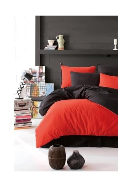 Nevresim Takımı Çarşafı Çift Taraflı Çift Kişilik 200X220 -Siyah Kırmızı fiyatları