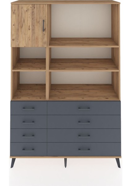 Hyperion Dolap 7 Raflı 8 Çekmeceli Tek Kapaklı 132X44X195 Çam-Çam/antrasit