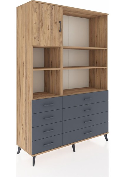 Hyperion Dolap 7 Raflı 8 Çekmeceli Tek Kapaklı 132X44X195 Çam-Çam/antrasit fiyatları