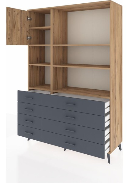 Hyperion Dolap 7 Raflı 8 Çekmeceli Tek Kapaklı 132X44X195 Çam-Çam/antrasit modelleri