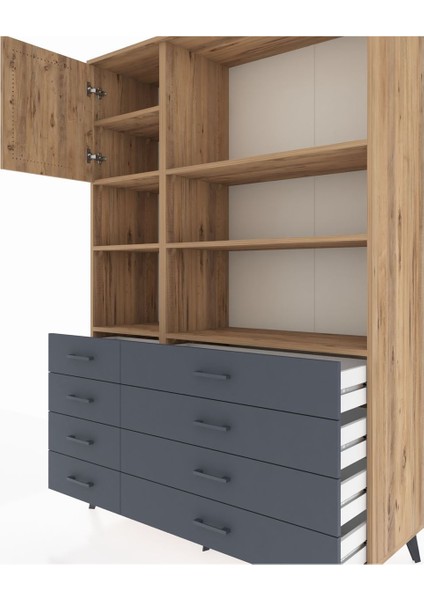 Hyperion Dolap 7 Raflı 8 Çekmeceli Tek Kapaklı 132X44X195 Çam-Çam/antrasit fırsatları