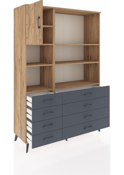 Hyperion Dolap 7 Raflı 8 Çekmeceli Tek Kapaklı 132X44X195 Çam-Çam/antrasit indirimleri