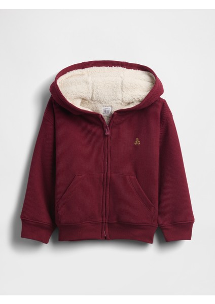 Erkek Bebek Bordo Sherpa Astarlı Termal Fermuarlı Sweatshirt