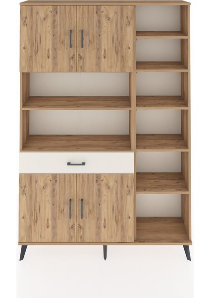 Arges Dolap 10 Raflı Tek Çekmeceli 4 Kapaklı 132X30X195 Çam-Çam/aytaşı