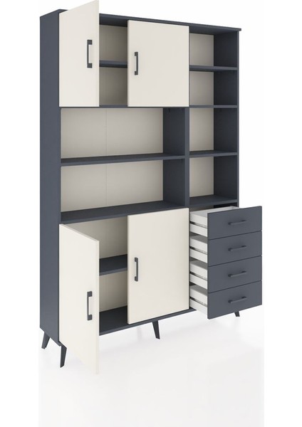 Arges Dolap 9 Raflı 4 Çekmeceli 4 Kapaklı 132X30X195 Antrasit-Aytaşı/antrasit indirimleri