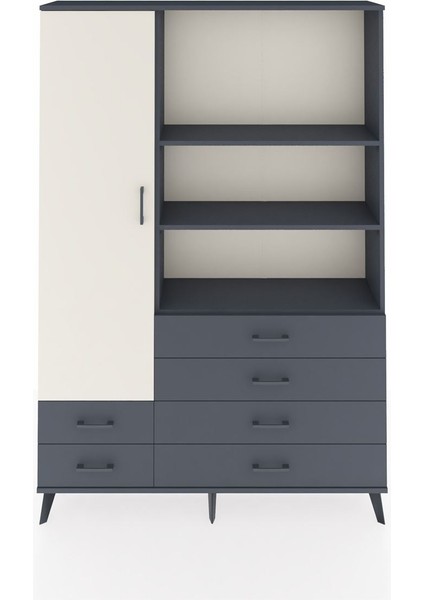 Arges Dolap 7 Raflı 6 Çekmeceli Tek Kapaklı 132X30X195 Antrasit-Aytaşı/antrasit