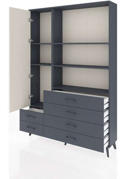 Arges Dolap 7 Raflı 6 Çekmeceli Tek Kapaklı 132X30X195 Antrasit-Aytaşı/antrasit modelleri