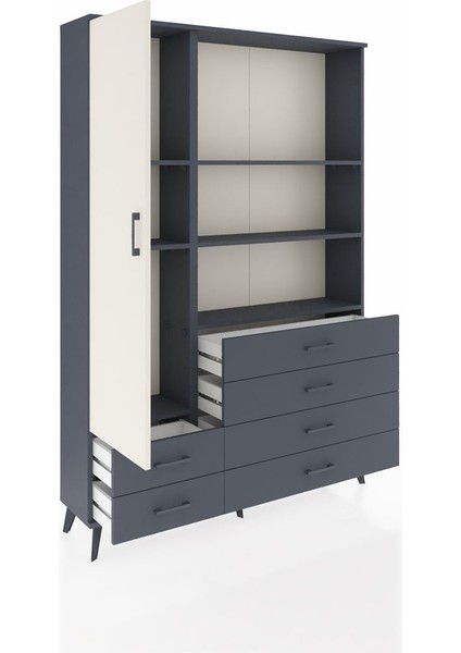Arges Dolap 7 Raflı 6 Çekmeceli Tek Kapaklı 132X30X195 Antrasit-Aytaşı/antrasit indirimleri