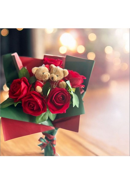 Sevgiliye , Kız Arkadaşa Eşinize , Arkadaşınıza , 6 Kadife Güllü Hediye Buketi Ayııcıklı