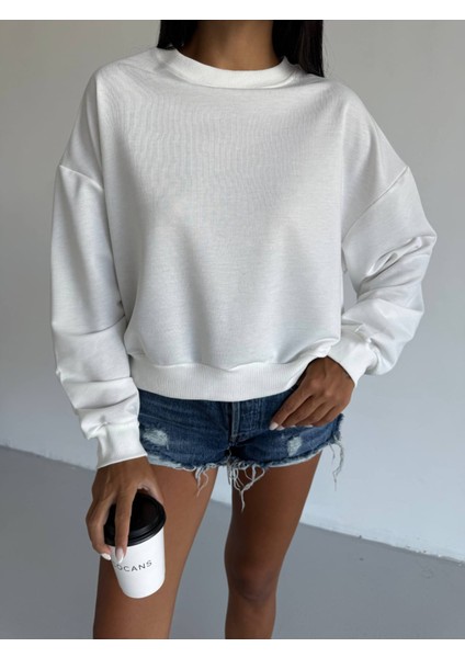 2 Iplik Yumuşak Dokulu Bisiklet Yaka Oversize Kalıp Sweatshirt