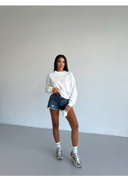 2 Iplik Yumuşak Dokulu Bisiklet Yaka Oversize Kalıp Sweatshirt fiyatları